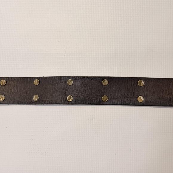 Will Leather Goods Belt Mens 36 Dark Brown Studded Leather Antique Brass Buckle - Picture 5 of 8